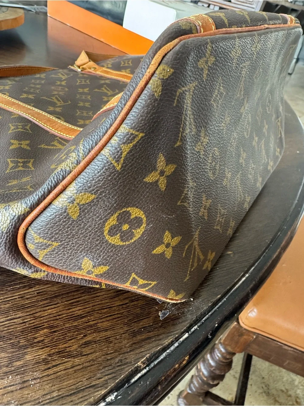 Louis Vuitton Brown Monogram Canvas Tote Bag with vachette straps